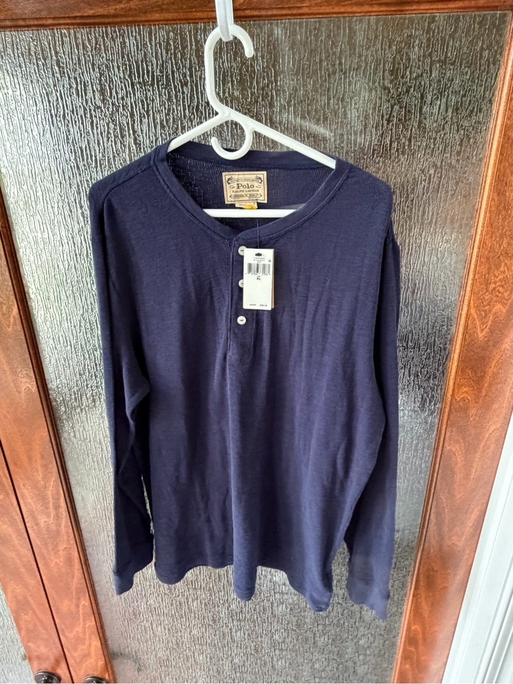 Ralph Lauren Navy Long-Sleeve XL Henley Shirt NWT.